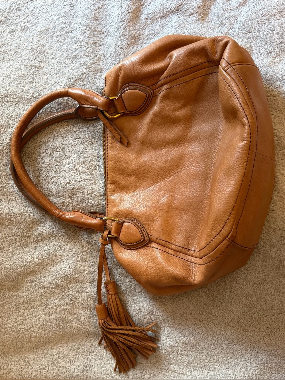 J. Crew Classic Cognac Leather Hobo with Tassel
